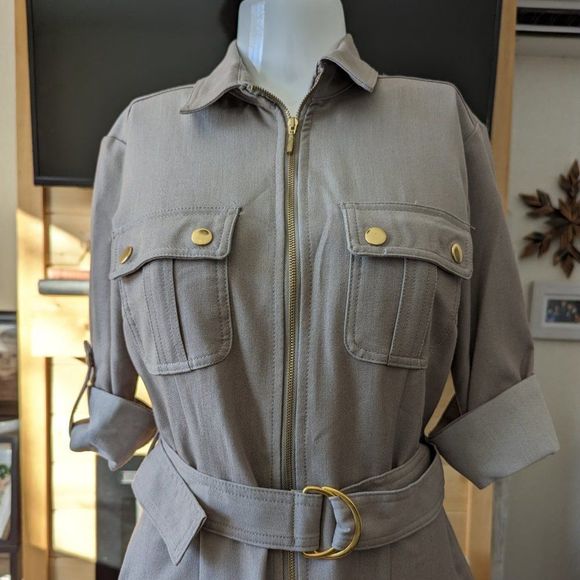 Sharagano 3/4 zip designer dress with belt and roll up sleeves Size 4 - Picture 4 of 10